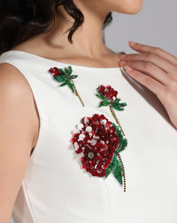 Crimson on  Ivory Dress