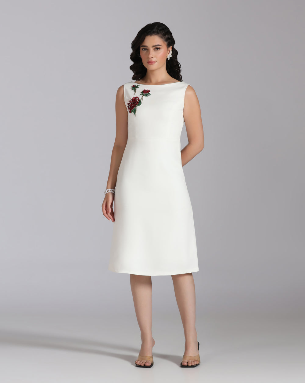 Crimson on  Ivory Dress