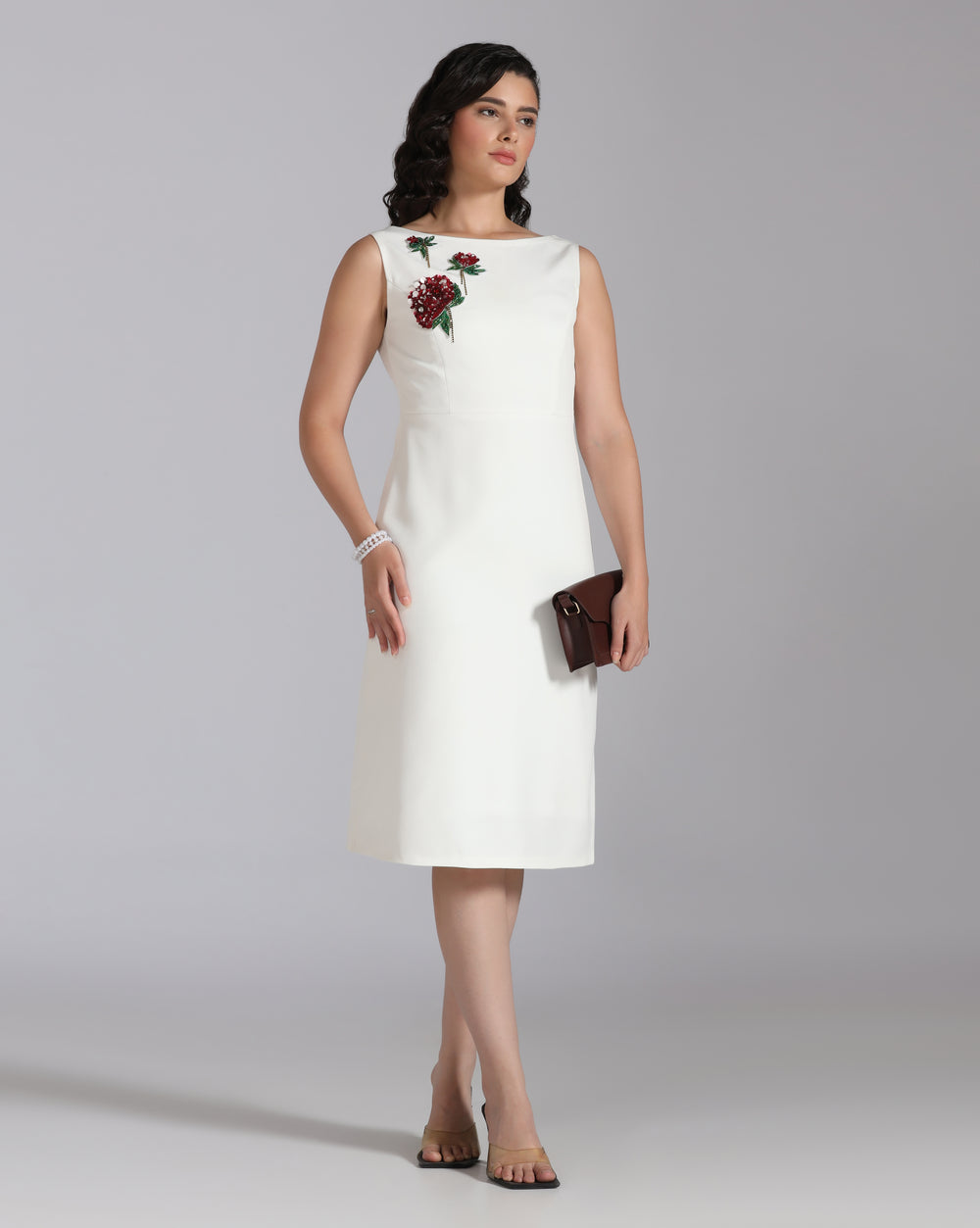 Crimson on  Ivory Dress